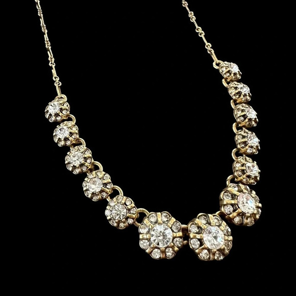 J Crew Gold Tone Round Clear Crystal Stone Necklace 20” - Picture 2 of 3